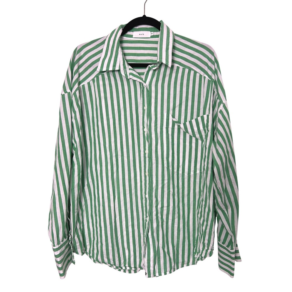 MAYE the Label Button Down Shirt Womens 2XL Green White Striped Cotton minimal